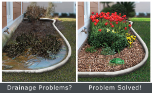 Before and after repairing a drainage issue in a flower garden in Opa-locka